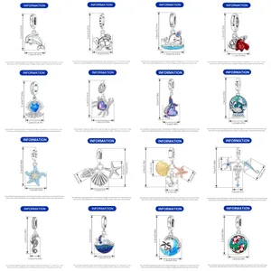 Detailed size chart for ocean-themed DIY jewelry charms like turtles and dolphins