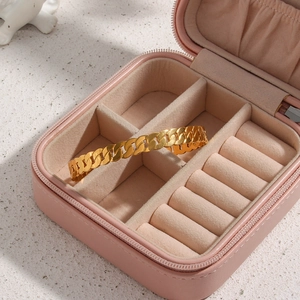 Double-layered 18K gold plated stainless steel Cuban chain bracelet with zircons in a pink box