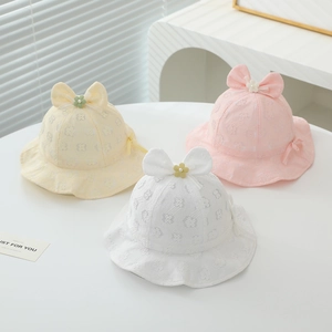 Baby lace sun hat with bow and floral details in yellow, pink and white options