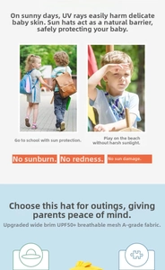 Breathable UPF 50+ yellow sun hat for kids with extra wide brim and mesh lining