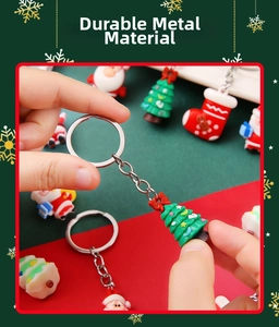 Close-up of durable metal Christmas keychain with Santa Claus and festive soft glue charms