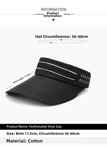 Detail showing visor dimensions with 11.5cm brim length and 56-60cm cotton head circumference