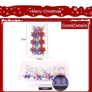 Detailed view of Christmas laser snowflake fringe curtain with dimensions and weight specs