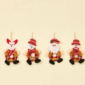 Christmas Hanging Ornaments Plush Doll Santa Snowman Reindeer Bear Tartan Plaid Cloth Festive Tree Home Decor