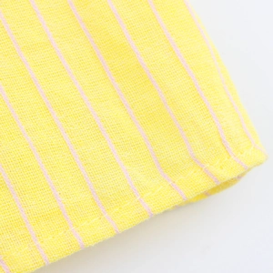 Camicia a maniche lunghe a righe giallo limone in cotone e lino traspirante con righe rosa