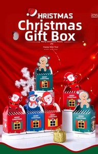 Detailed view of Christmas apple gift boxes with festive Santa and snowman patterns
