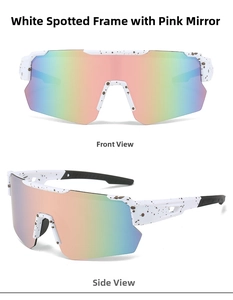 Outdoor cycling sunglasses featuring white spotted frames and pink mercury gradient lenses