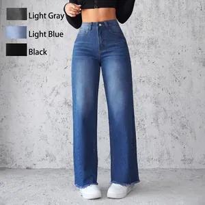High Waisted Wide Leg Denim Jeans Voor Dames Rechte Pijpen Streetwear Mode Casual Lange Broek Denim Trousers