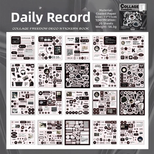 Detail view of 20 vintage DIY sticker sheets made of coated paper for scrapbooking