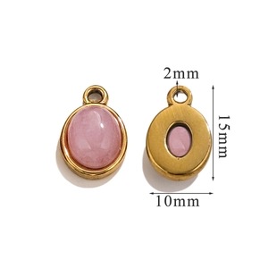 Detail view showing front and back of 15x10mm pink stone pendant with gold base