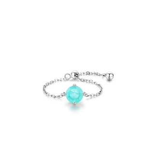 Chain Ring Round Paraiba Tourmaline Style Gemstone Adjustable Simple Fashion Jewelry Women 925 Sterling Silver