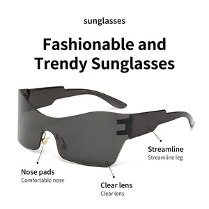 Rimless One Piece Shield Sunglasses PC UV400 Oversized Y2K Cyberpunk Eyewear For Outdoor Cycling Driving Women Men