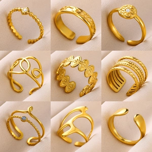 18K Gold Plated Stainless Steel Open Adjustable Rings Geometric Multi-layer Irregular Fashion Jewelry For Women