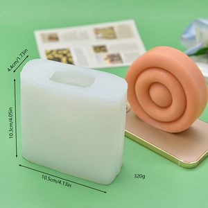 Macro view of spiral silicone mold for DIY candles with precise dimensions and weight