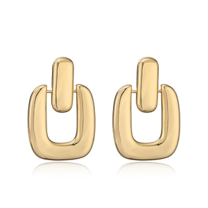 Chic 18K gold plated geometric U-shaped dangle earrings with minimalist oval studs