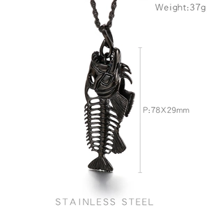 Detailed specs of stainless steel fishbone pendant with 78x29mm size and 37g weight