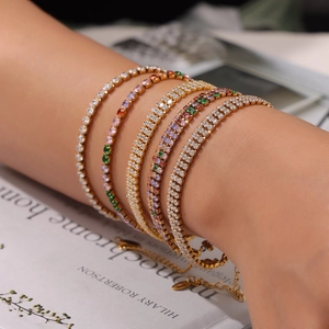Tennis Bracelet Titanium Steel Inlaid Colorful White Zircon French Light Luxury Style Elegant Versatile Jewelry For Women