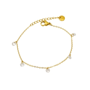 Elegant gold titanium steel bracelet with five faceted clear crystal charms and lobster clasp