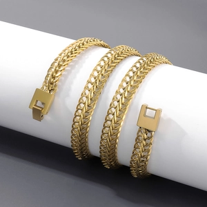 Macro view of 9mm gold stainless steel wheat chain showing the square buckle clasp detail