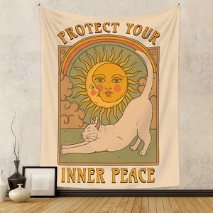 Bohemian sun moon cat tapestry wall hanging for cozy room decor home aesthetic