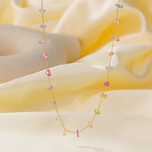 Colorful natural stone beaded necklace with a delicate gold chain for elegant summer styling
