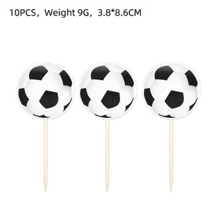 Set of 10 soccer ball cake toppers for sports themed party decorations and birthday cakes