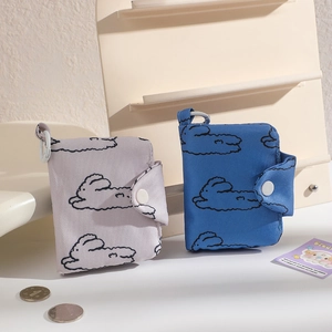 Cute cloth floral coin pouches in light grey and blue with bunny patterns and hooks