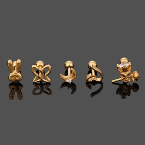 316L stainless steel cartilage studs set with rabbit, moon and heart designs