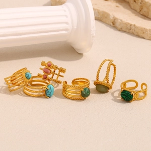 18K gold plated stainless steel rings set with turquoise and malachite stones