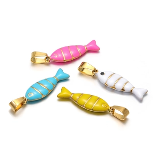 Pendentifs Poisson Acier Inoxydable Plaqué Or Émail Goutte Animal DIY Fabrication Bijoux Collier Bracelet Boucle Oreille