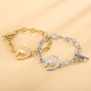 Retro titanium steel anchor bracelets with OT toggle clasps in gold and silver finish