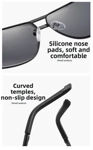 Detail view of polarized sunglasses with soft silicone nose pads and anti-slip temples