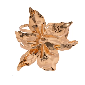 Modern metallic rose gold flower cuff bracelet with textured ripple design