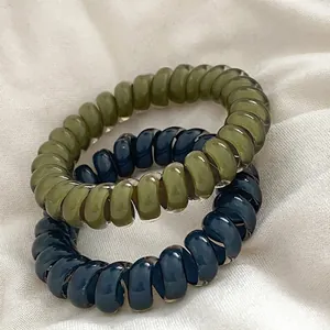 Durable high-elastic jelly spiral hair ties in dark green and deep blue colors