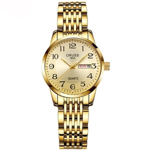 Women's Quartz Watch Luminous Waterproof Calendar Day Date Stainless Steel Strap Elegant Analog Wristwatch Round Dial