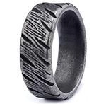 Detailed view of retro punk ring featuring irregular rock texture in 316 stainless steel