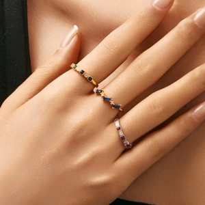 S925 sterling silver stacked rings set with moonstone and colored gemstones for women