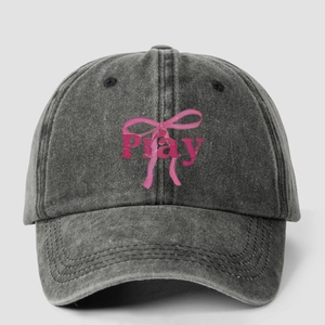 Pray Letter Pink Bow Print Washed Baseball Cap Adjustable Sun Protection Retro Style Outdoor Hat