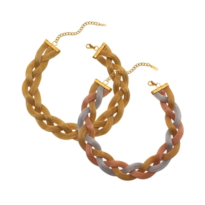 Minimalist woven mesh collar necklaces in gold and tricolor finishes with lobster clasp