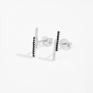 Elegant S925 sterling silver bar earrings with black and white zircon stone inlay