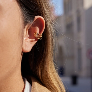Minimalistische mehrlagige Ohrklemme aus Gold und Silber, moderner Schmuck ohne Ohrloch