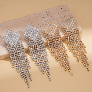 Elegant gold and silver tassel earrings with rectangular cubic zirconia stones