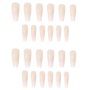 24pcs long coffin shape press-on nails with natural nude pink gradient and glossy finish