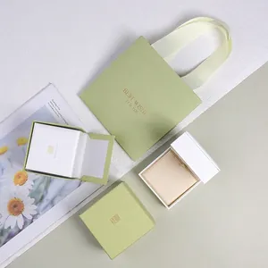Luxury green jewelry gift set with ribbon boxes and paper bag for rings and necklaces