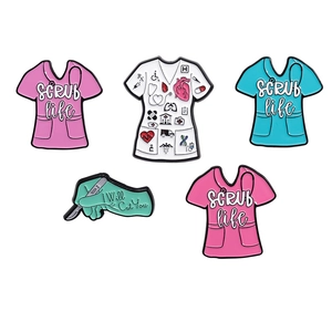 5-piece medical enamel pin set featuring scrubs, white coat and healthcare icons
