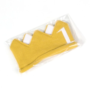 Yellow knitted crown hat for baby's 1st birthday photography in clear packaging