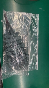 Detailed view of artificial eucalyptus leaves in transparent plastic zip bag packaging