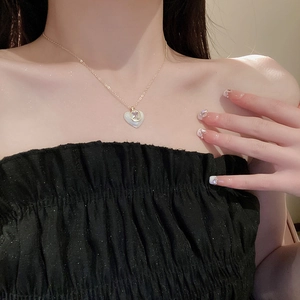 Vintage heart pendant necklace with gold chain and clear zircon inlay for women