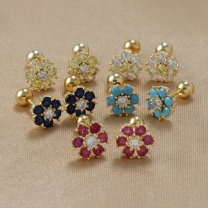 Flower Stud Earrings With 925 Sterling Silver Earring Post Zircon Rhinestone Inlay Stainless Steel Screw Back For Women
