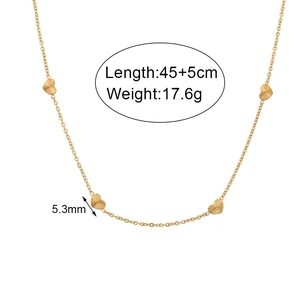 Minimalist gold plated stainless steel necklace with multiple engraved heart charms